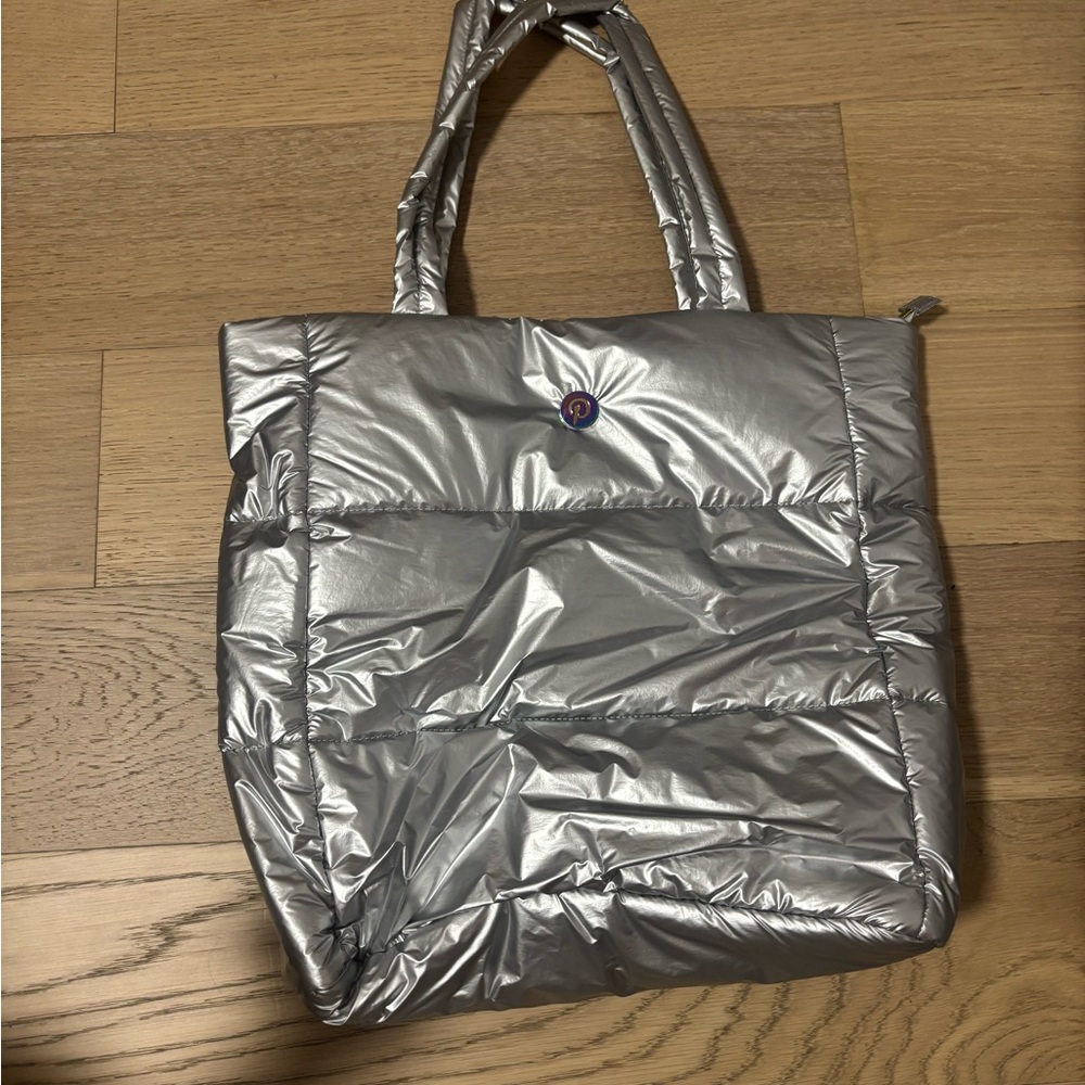Pinterest NEW Silver Quilted Tote Bag with Coin Pouch